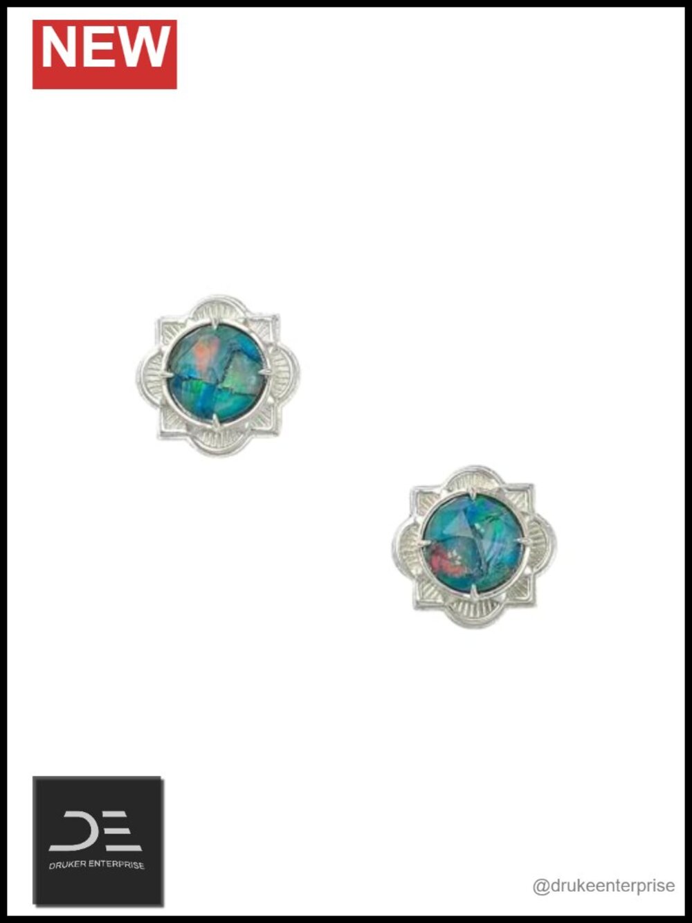 Vintage Natural Opal Flower Stud Earrings 925 Sterling Silver Hypoallergenic
